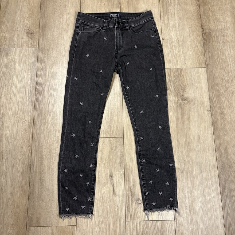 Abercrombie & Fitch Black‎ Stars Jeans Mid Rise Super Skinny Ankle Women's 25/0
